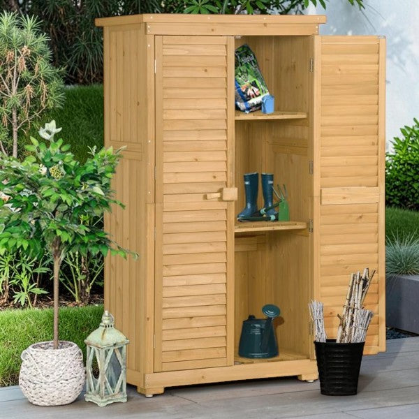 Outdoor Wooden Storage Cabinet Shed with Shelves and Waterproof Roof