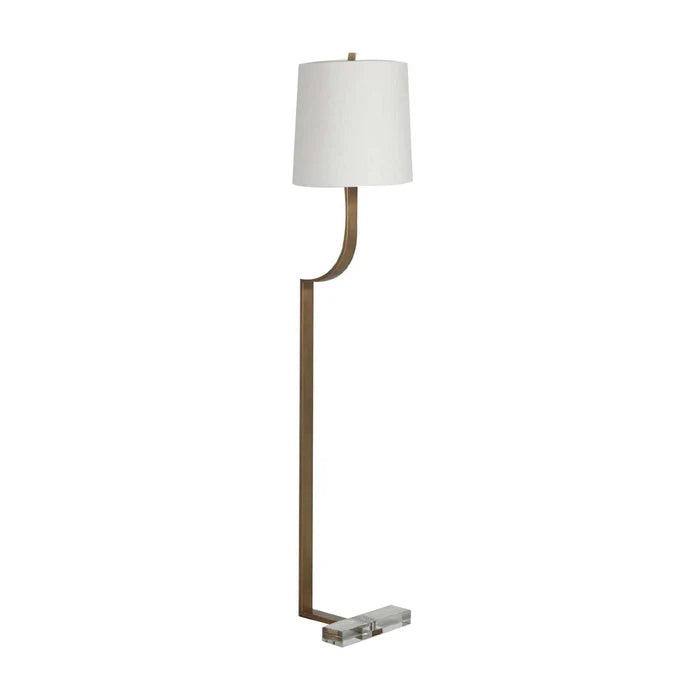 C-Shaped Antique Brass Floor Lamp with Fabric Shade, Floor Lamp