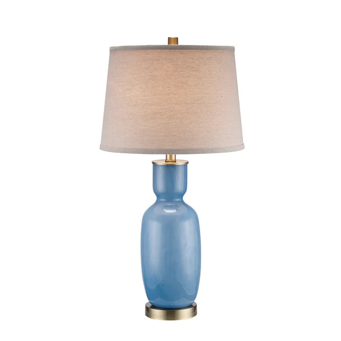 Glossy Blue Ceramic Table Lamp with Neutral Shade