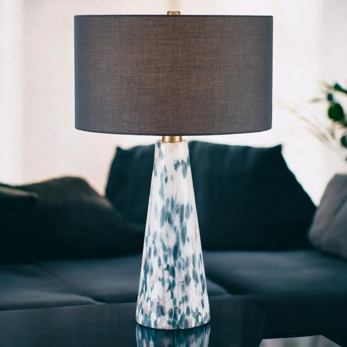 Patterned Green Glass Table Lamp with Black Shade