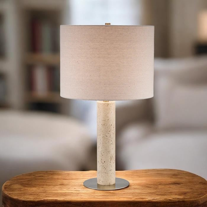 Travertine Base, Table Floor Lamp with Fabric Shade, Floor Lamp