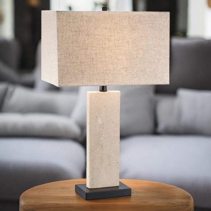 Travertine Base, Table Lamp with Rectangular Fabric Shade