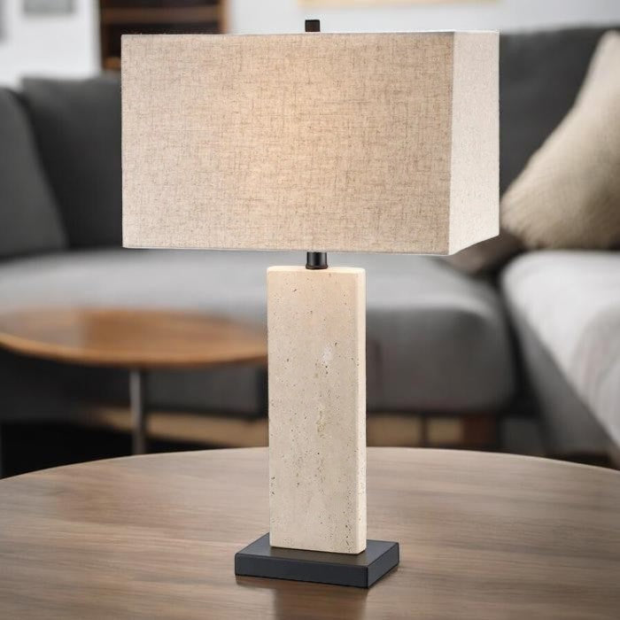 Travertine Base, Table Lamp with Rectangular Fabric Shade