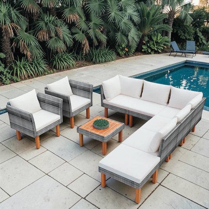 Outdoor Wicker Sectional Sofa Set with Coffee Table and Cushions