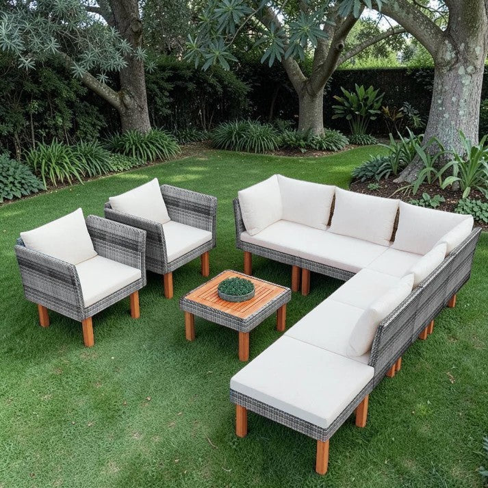 Outdoor Wicker Sectional Sofa Set with Coffee Table and Cushions