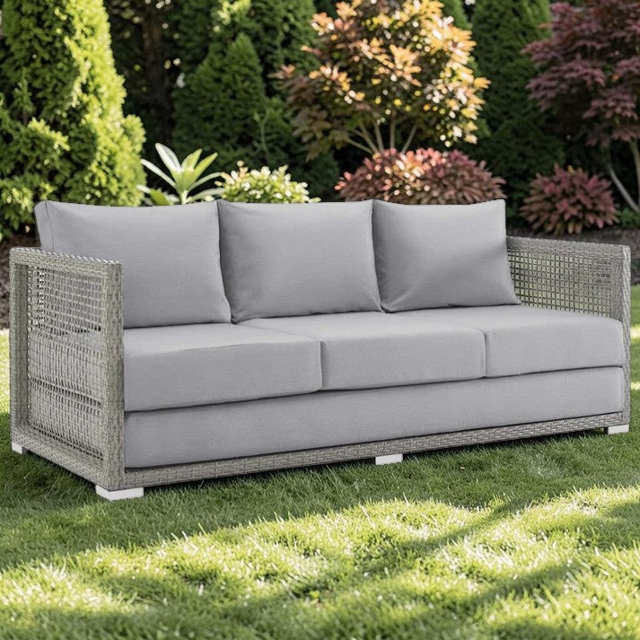 Outdoor Wicker Patio Sofa with Cushions and Aluminum Frame