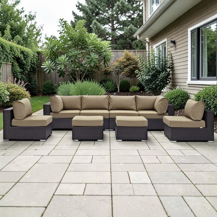 8 Piece Outdoor Wicker Sectional Sofa Set with Cushions and Ottomans