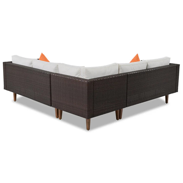 4 Piece Outdoor L Shaped Wicker Patio Sofa Set with Cushions and Coffee Table