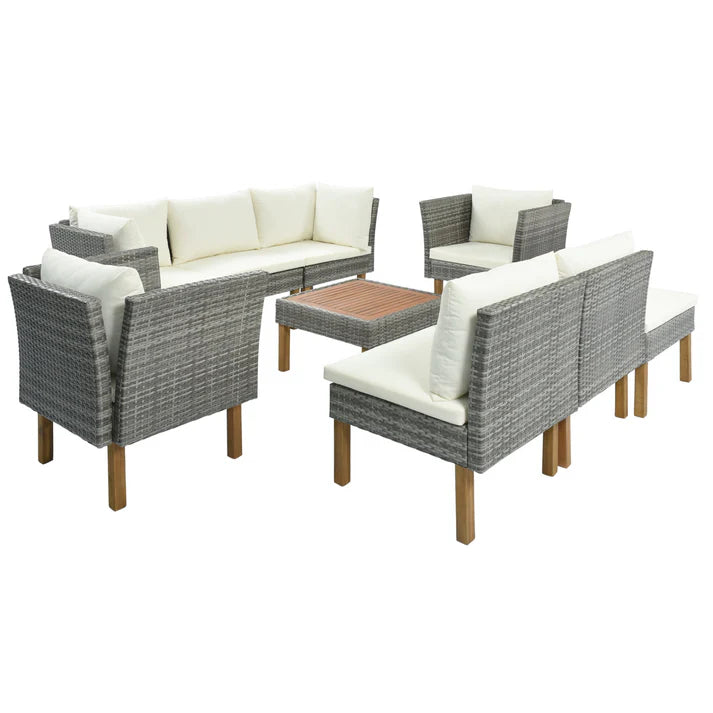 Outdoor Wicker Sectional Sofa Set with Coffee Table and Cushions