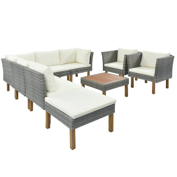 Outdoor Wicker Sectional Sofa Set with Coffee Table and Cushions