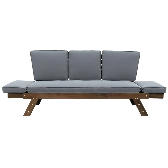 Outdoor Wooden Convertible Daybed Sofa with Cushions