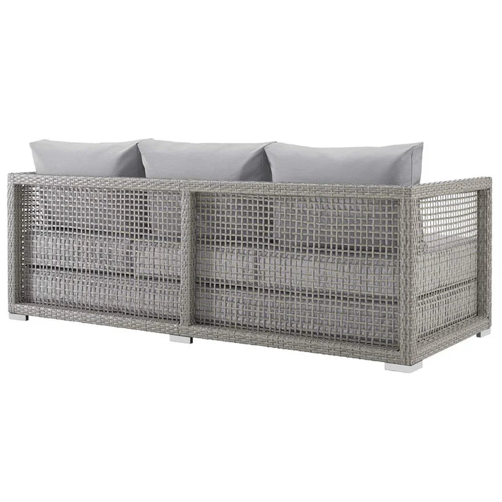 Outdoor Wicker Patio Sofa with Cushions and Aluminum Frame
