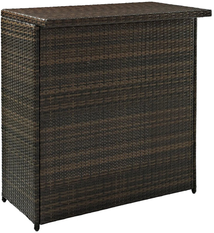 Outdoor Wicker Bar Table Set with Storage Shelf and Two Stools