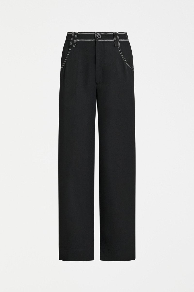Hullu Mid Rise Contrast Top-Stitch Straight Leg Pant Front | BLACK