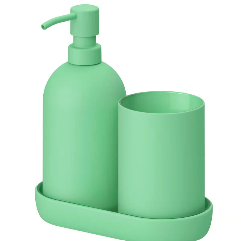 Light Green Bathroom Accessory Set with Soap Dispenser and Toothbrush Holder