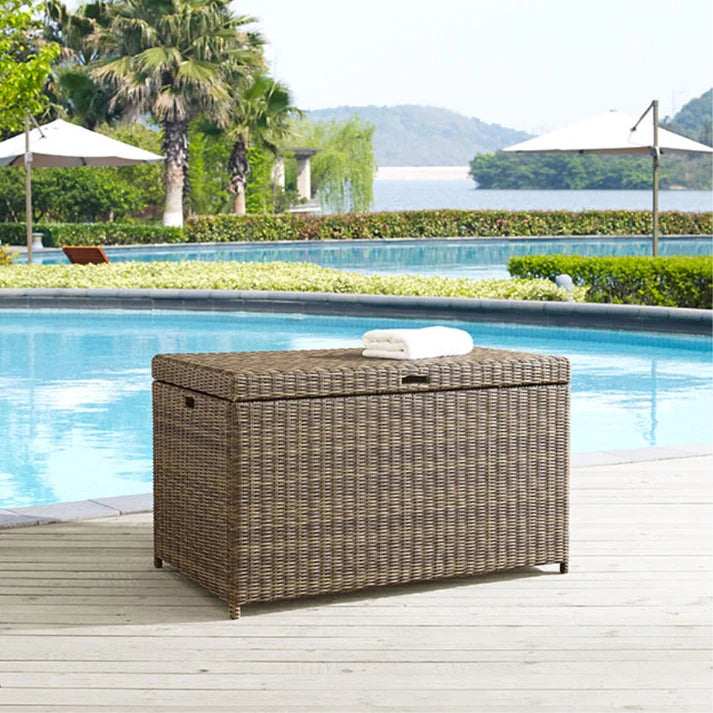 Outdoor Wicker Storage Deck Box with Lid and Steel Frame
