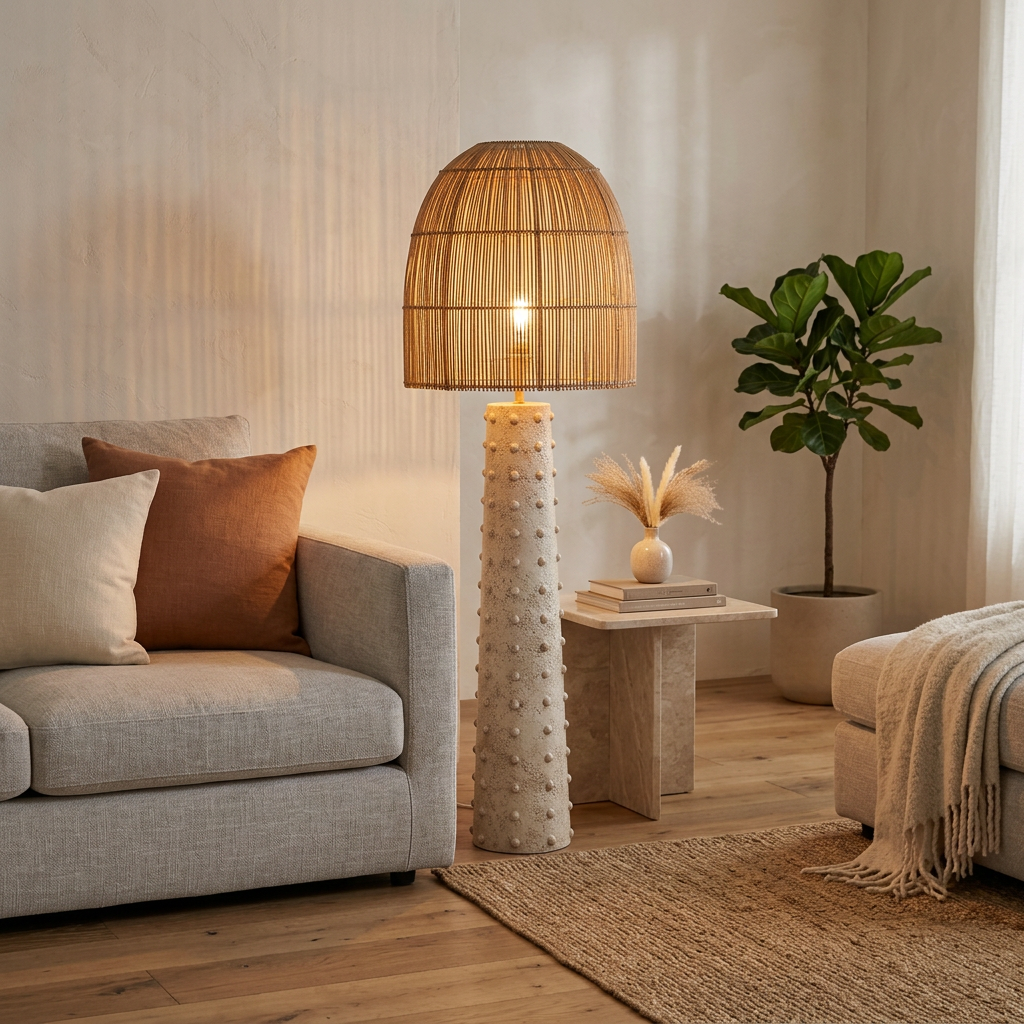 Natural Woven Shade Floor Lamp Stone Base, Floor Lamp