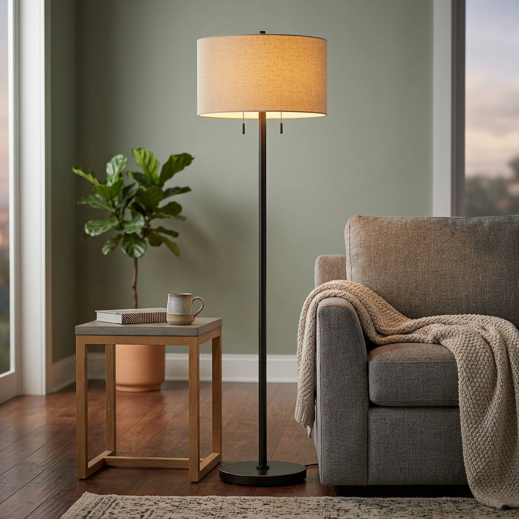 Dual Light Floor Lamp Dark Bronze Metal Base, Floor Lamp