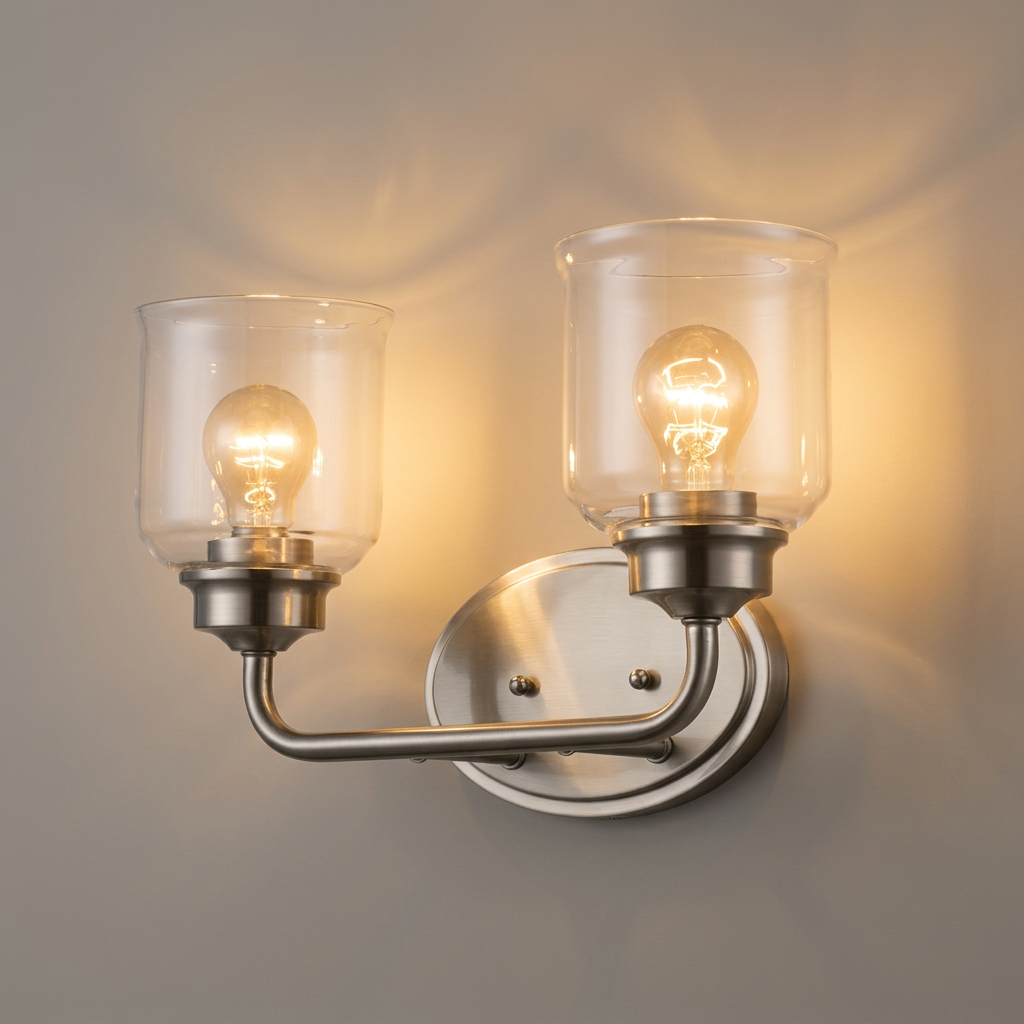 Dual Arm Wall Light, Brushed Nickel Clear Glass, Wall Light