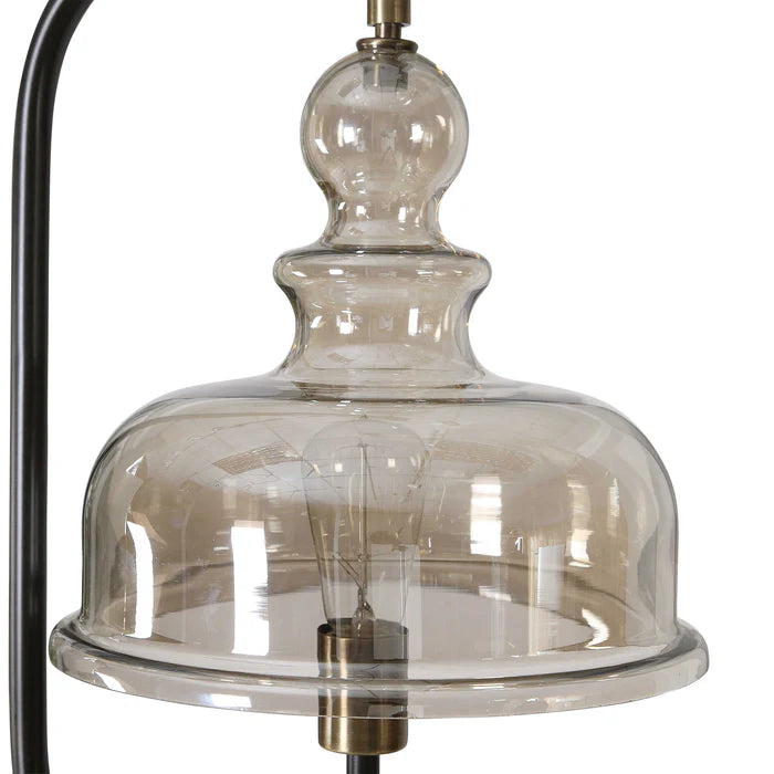 Curved Arm Floor Lamp Antique Brass Glass Shade, Floor Lamp