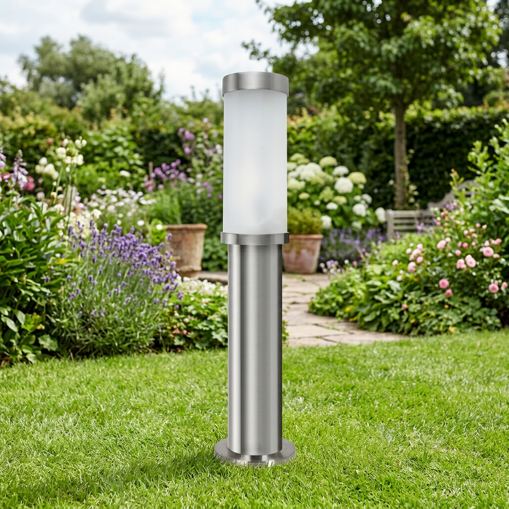 Stainless Steel Path Light, Opal Glass Shade, Garden Lighting