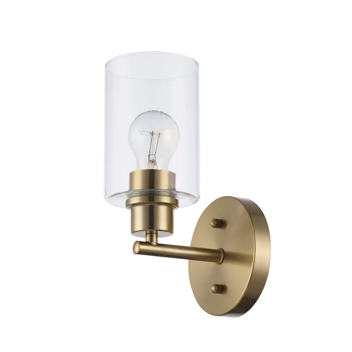 Antique Gold Wall Light, Clear Glass Cylinder, Wall Light