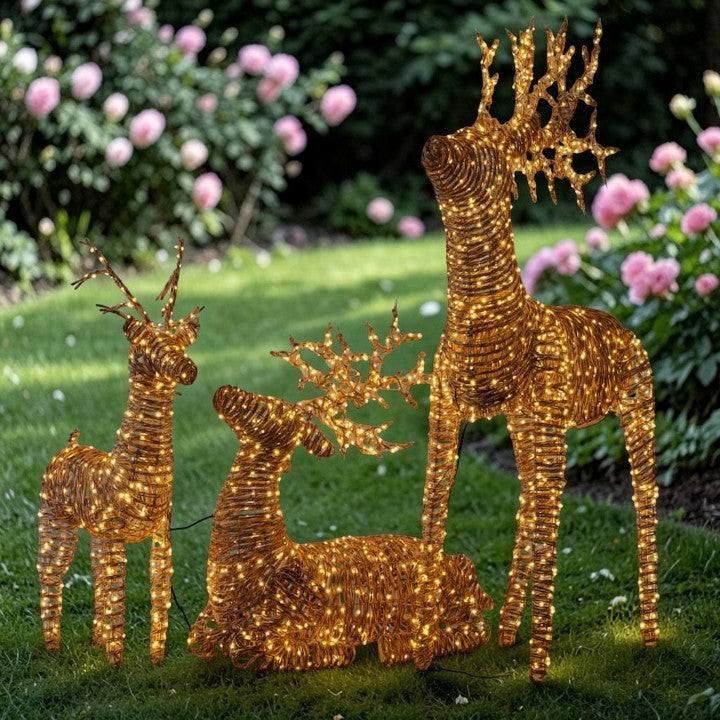 LED Reindeer Light Set Woven Finish, Garden Lighting