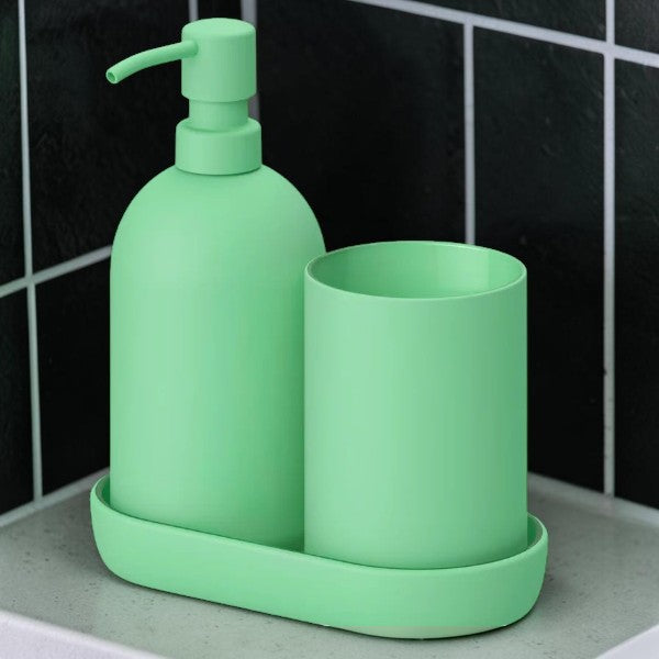 Light Green Bathroom Accessory Set with Soap Dispenser and Toothbrush Holder
