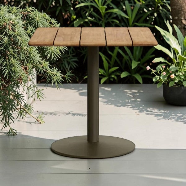 Square Acacia Wood Outdoor Table with Metal Base, 31.5"