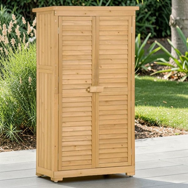 Outdoor Wooden Storage Cabinet Shed with Shelves and Waterproof Roof