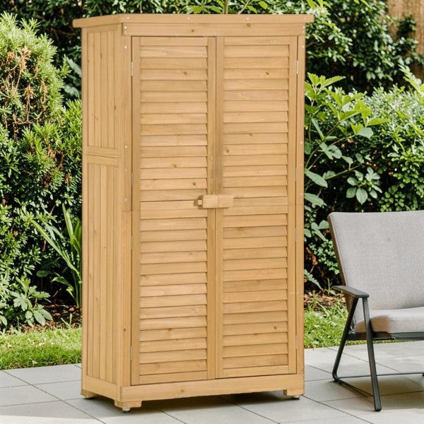 Outdoor Wooden Storage Cabinet Shed with Shelves and Waterproof Roof
