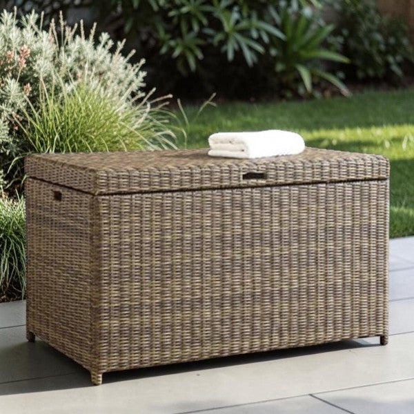 Outdoor Wicker Storage Deck Box with Lid and Steel Frame