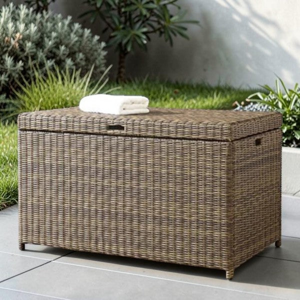 Outdoor Wicker Storage Deck Box with Lid and Steel Frame