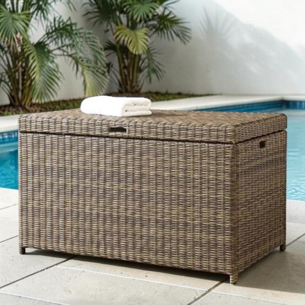Outdoor Wicker Storage Deck Box with Lid and Steel Frame