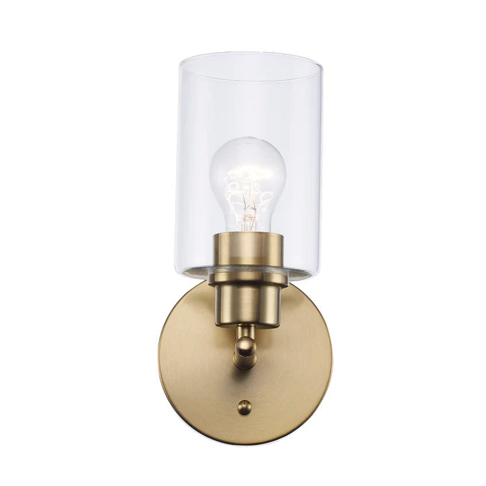 Antique Gold Wall Light, Clear Glass Cylinder, Wall Light