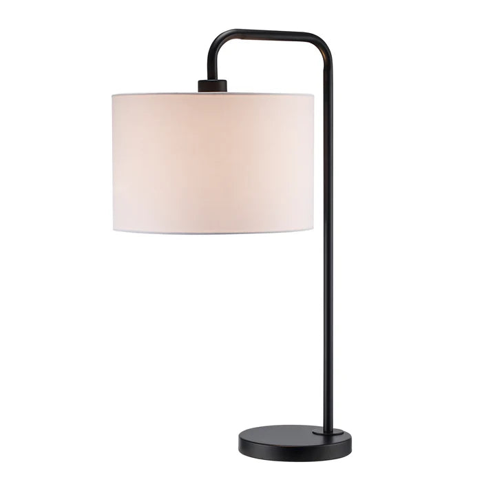 Modern Black Metal Table Lamp with Fabric Drum Shade