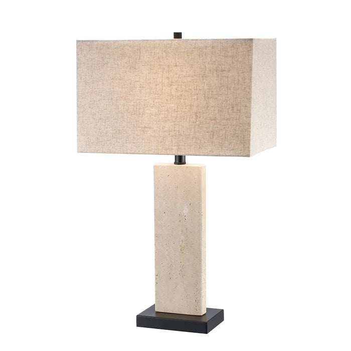 Travertine Base, Table Lamp with Rectangular Fabric Shade