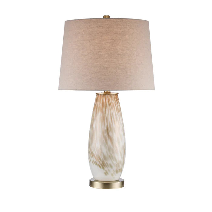Amber Glass Base, Table Lamp with Fabric Drum Shade