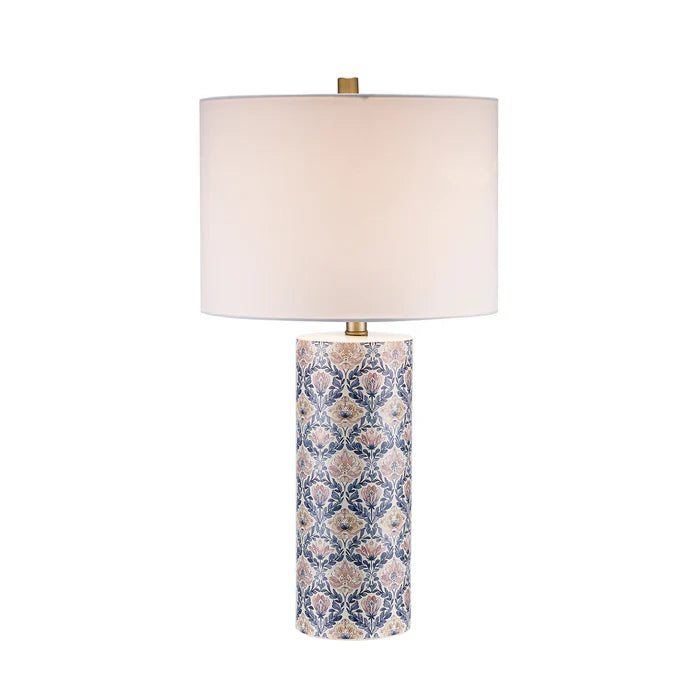 Floral Pattern, Ceramic Table Lamp with Fabric Drum Shade