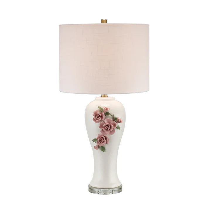 Floral Ceramic Base, Table Lamp with Fabric Shade
