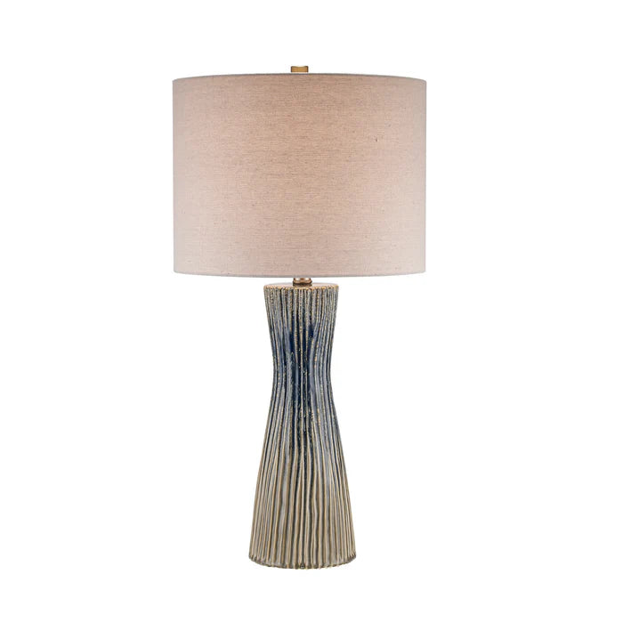 Textured Blue Ceramic Table Lamp with Neutral Shade