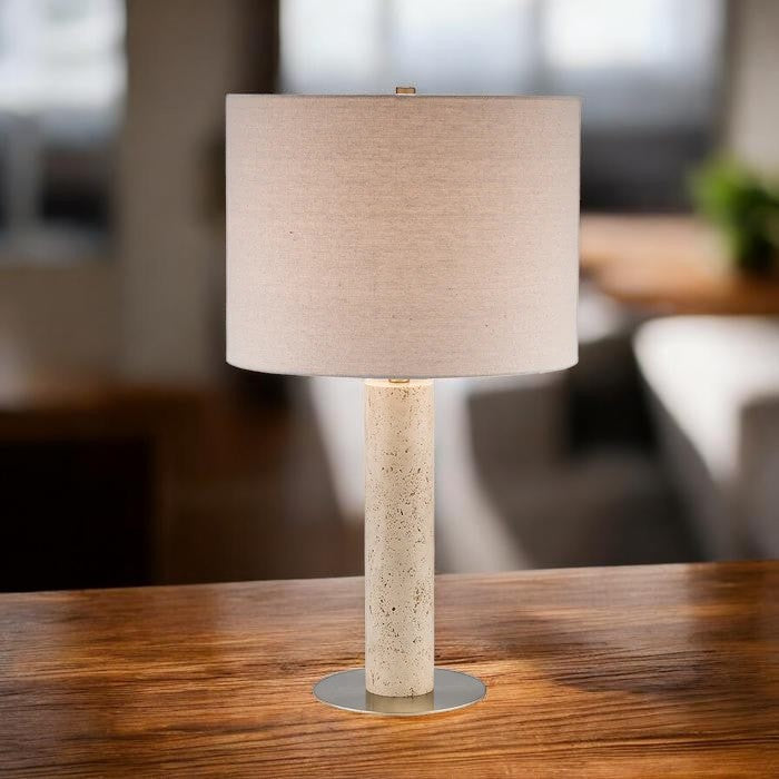 Travertine Base, Table Floor Lamp with Fabric Shade, Floor Lamp