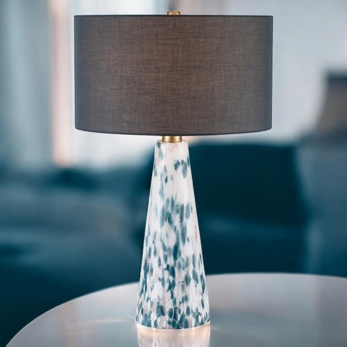Patterned Green Glass Table Lamp with Black Shade