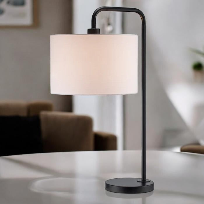 Modern Black Metal Table Lamp with Fabric Drum Shade