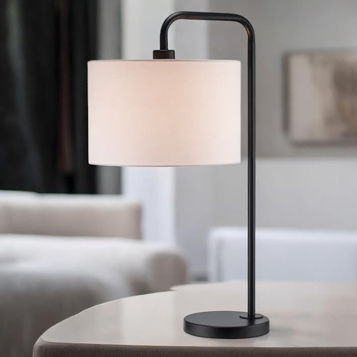 Modern Black Metal Table Lamp with Fabric Drum Shade