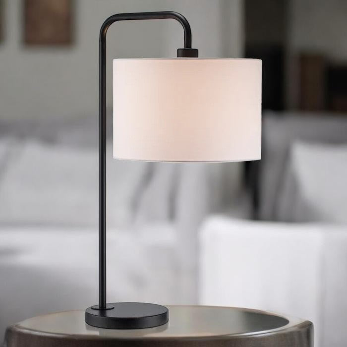 Modern Black Metal Table Lamp with Fabric Drum Shade