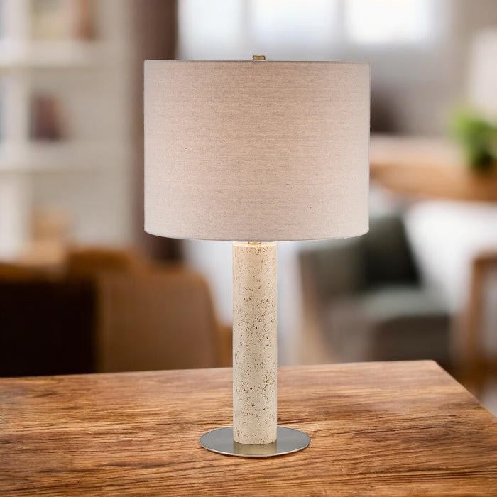 Travertine Base, Table Floor Lamp with Fabric Shade, Floor Lamp