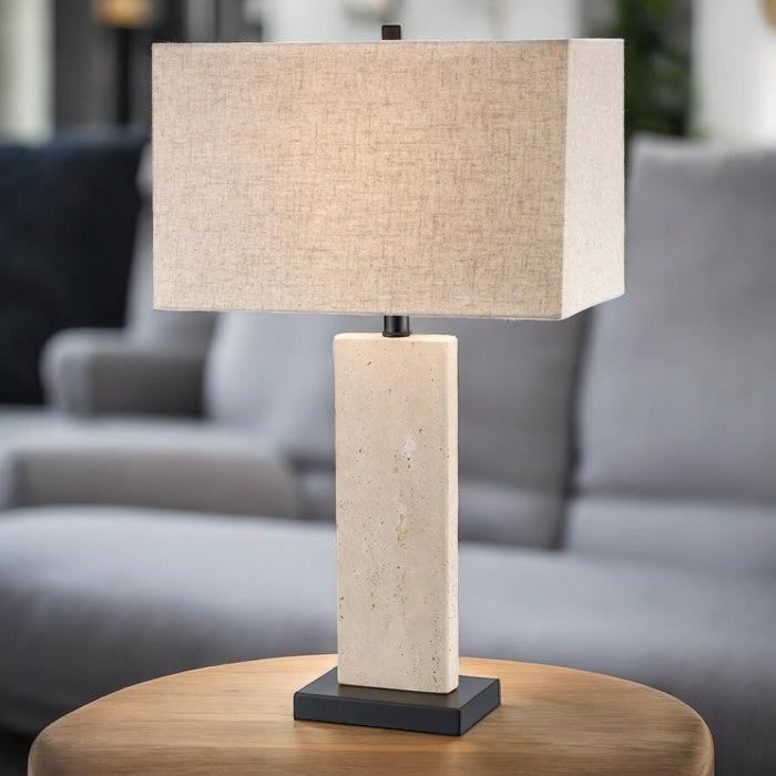 Travertine Base, Table Lamp with Rectangular Fabric Shade