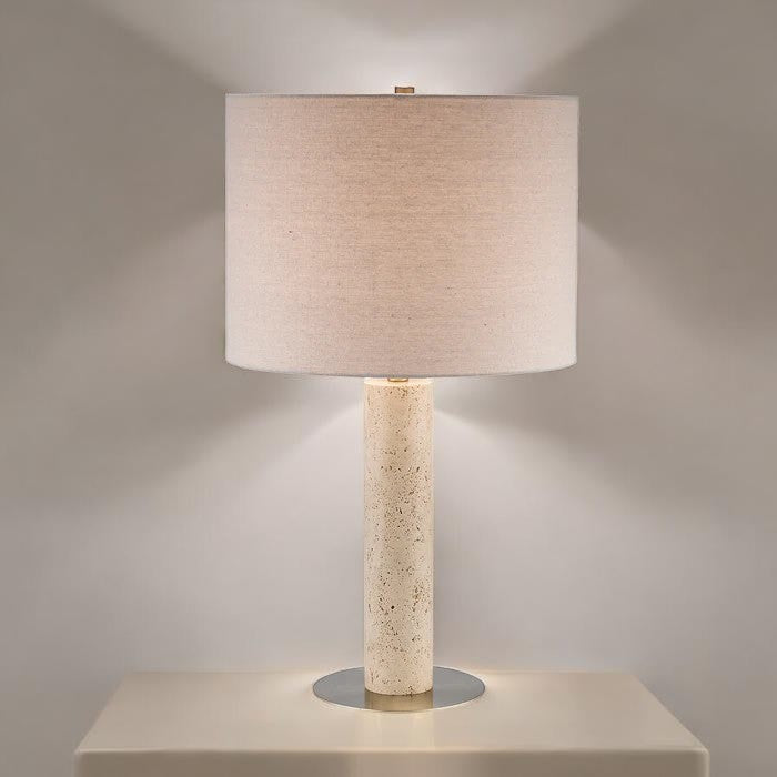 Travertine Base, Table Floor Lamp with Fabric Shade, Floor Lamp