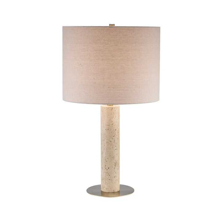 Travertine Base, Table Floor Lamp with Fabric Shade, Floor Lamp